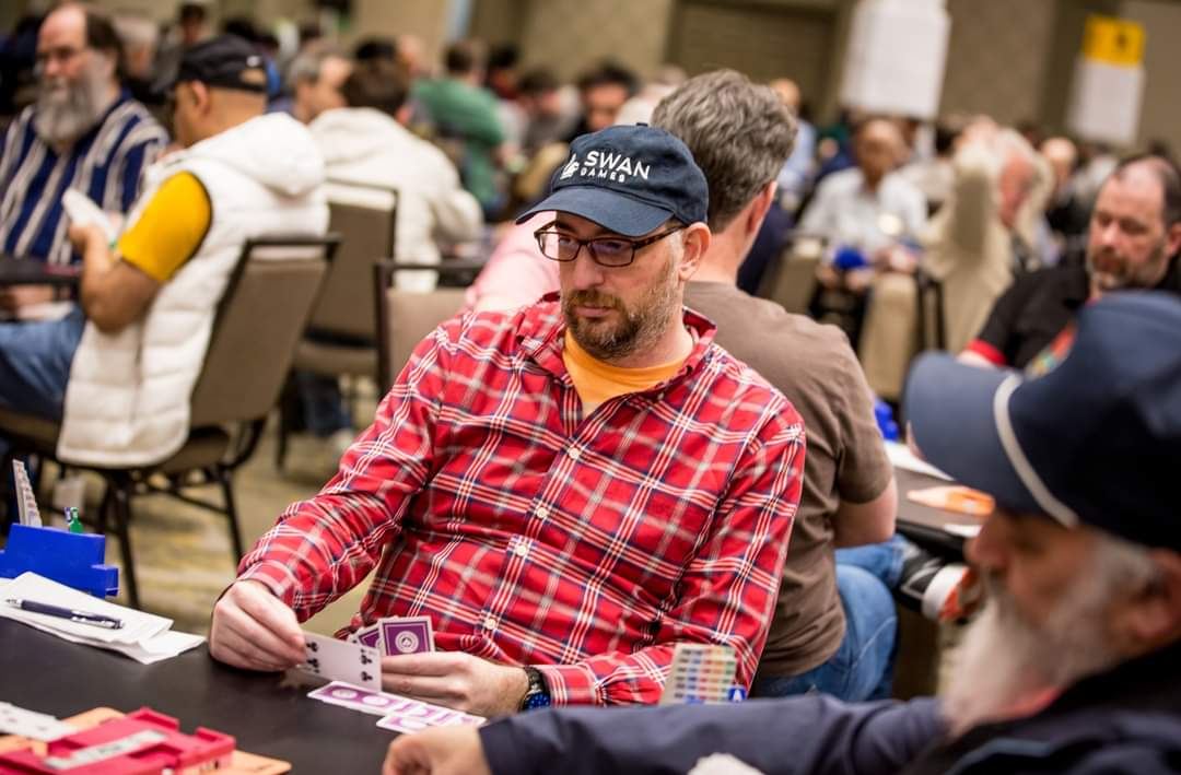 Adam Parrish playing bridge at a tournament
